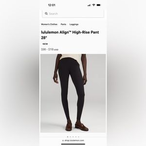 Lululemon Leggings Black, Align High-Rise 28 in, Size 2